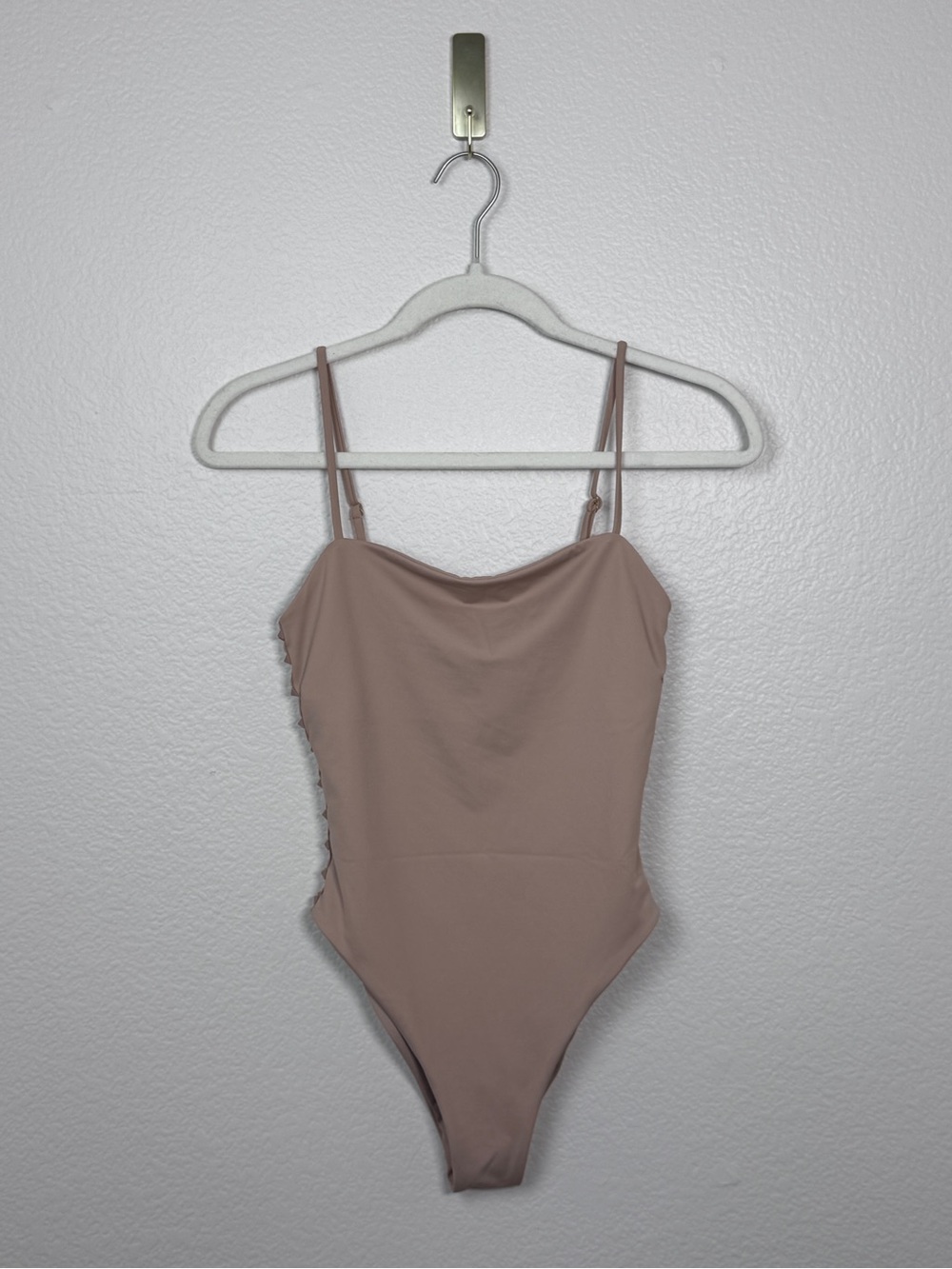 Dos Gardenias One Piece Swimsuit Nude Beige US Small Studded Luxury Minimalist
